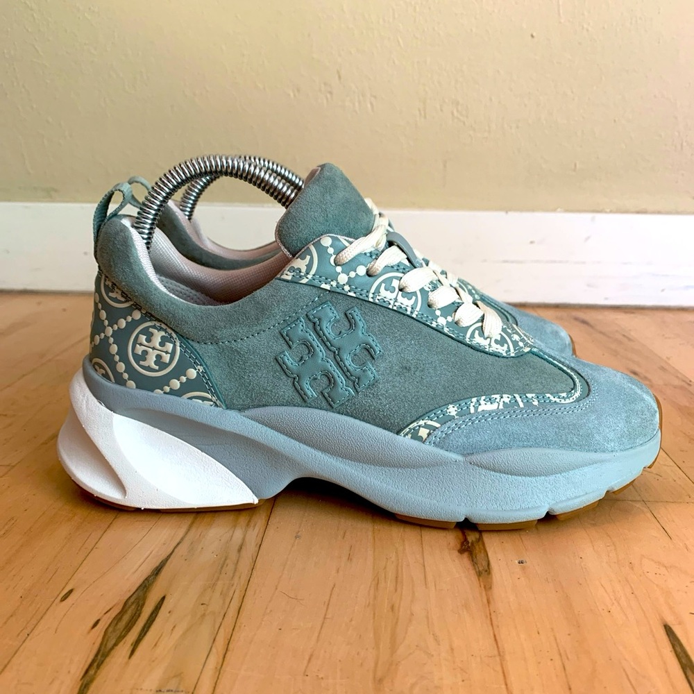 Tory Burch Good Luck Trainer Athletic Comfort Suede Celadon Women’s Shoes Size 7